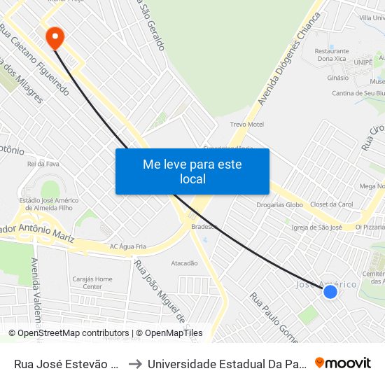 Rua José Estevão Da Silva, 369 to Universidade Estadual Da Paraíba - Campus V map