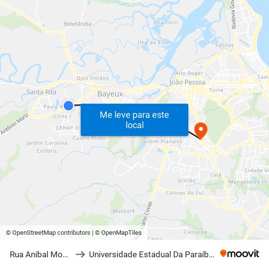 Rua Aníbal Moura, 366 to Universidade Estadual Da Paraíba - Campus V map
