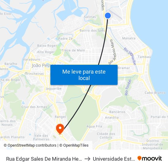 Rua Edgar Sales De Miranda Henrique, 1-17 - Antigo Terminal Big Bompreço Bessa to Universidade Estadual Da Paraíba - Campus V map