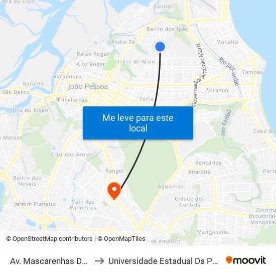 Av. Mascarenhas De Morais, 623 to Universidade Estadual Da Paraíba - Campus V map