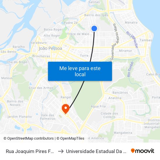 Rua Joaquim Pires Ferreira, 345-531 to Universidade Estadual Da Paraíba - Campus V map