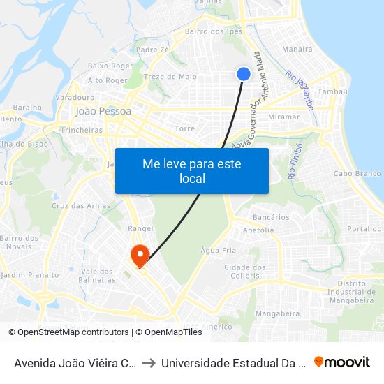 Avenida João Viêira Carneiro, 788-816 to Universidade Estadual Da Paraíba - Campus V map