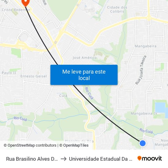 Rua Brasilino Alves Da Nóbrega, 274 to Universidade Estadual Da Paraíba - Campus V map