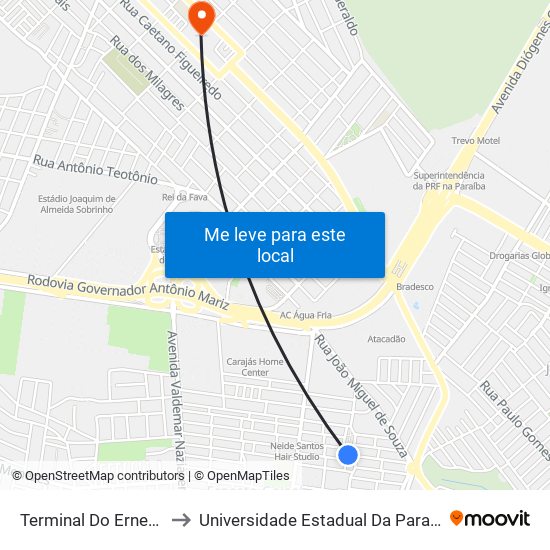 Terminal Do Ernesto Geisel to Universidade Estadual Da Paraíba - Campus V map