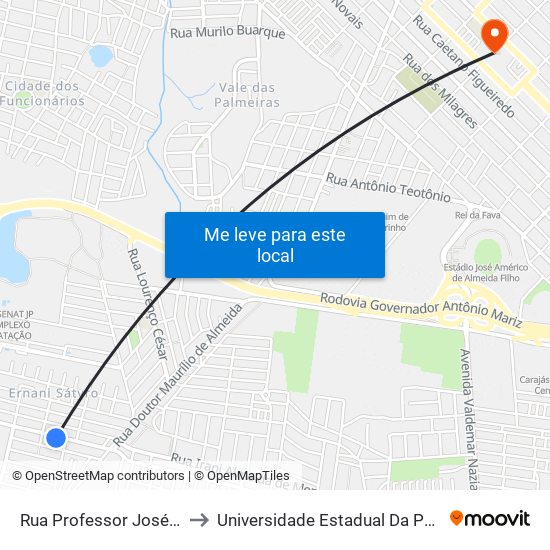 Rua Professor José Holmes, 342 to Universidade Estadual Da Paraíba - Campus V map