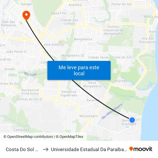 Costa Do Sol Pb-008 to Universidade Estadual Da Paraíba - Campus V map