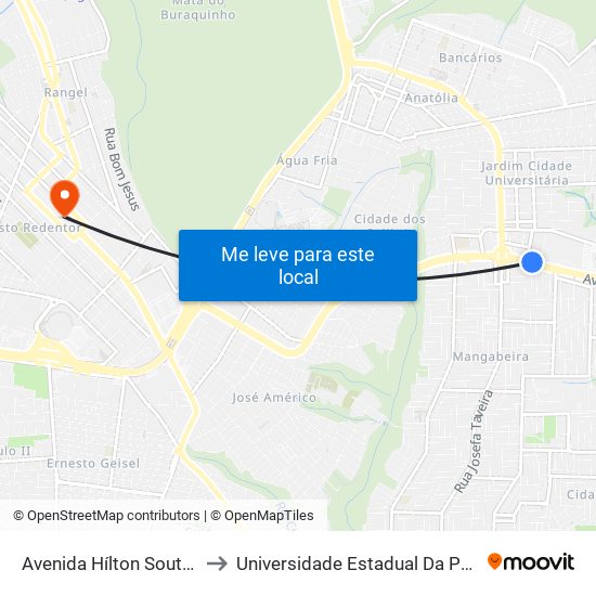 Avenida Hílton Souto Maior, 3709 to Universidade Estadual Da Paraíba - Campus V map