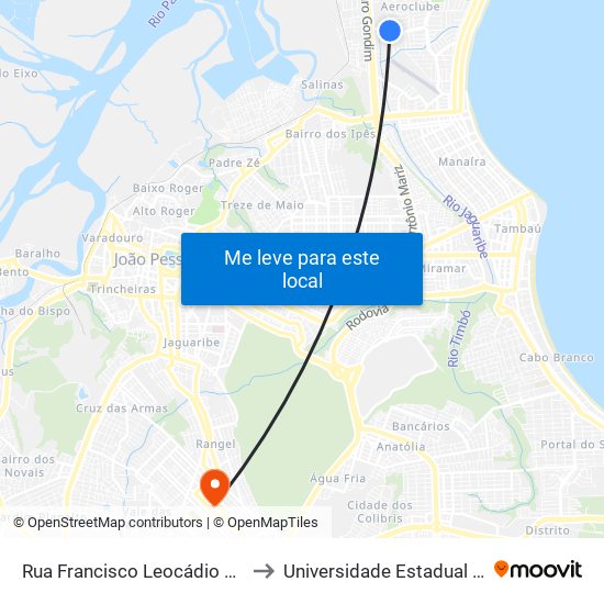 Rua Francisco Leocádio Ribeiro Coutinho, 620-630 to Universidade Estadual Da Paraíba - Campus V map