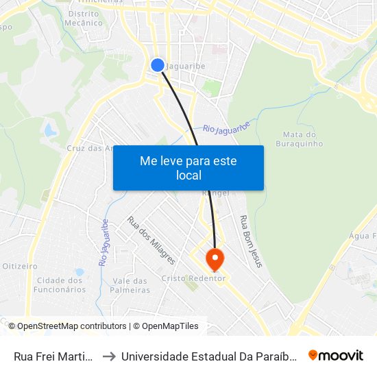 Rua Frei Martinho, 15 to Universidade Estadual Da Paraíba - Campus V map