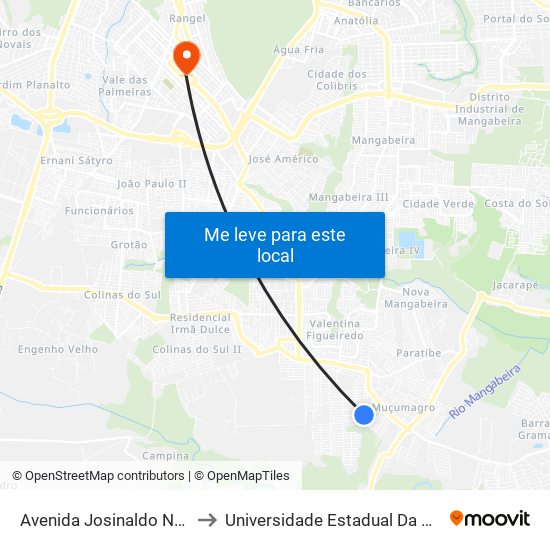 Avenida Josinaldo Nascimento, 649 to Universidade Estadual Da Paraíba - Campus V map