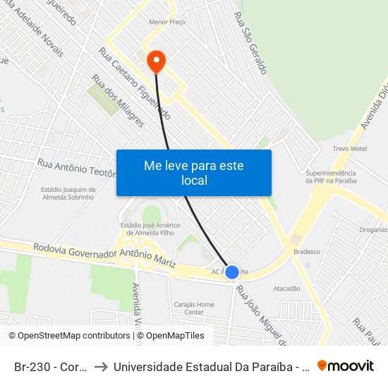 Br-230 - Correios to Universidade Estadual Da Paraíba - Campus V map