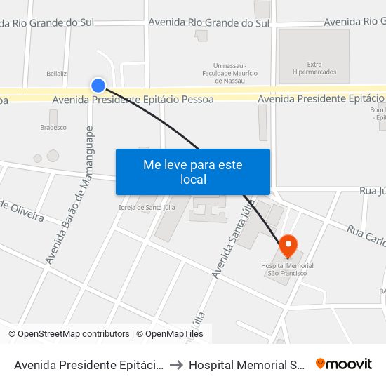 Avenida Presidente Epitácio Pessoa, 955 to Hospital Memorial São Francisco map