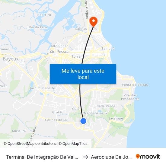 Terminal De Integração De Valentina Figueiredo to Aeroclube De João Pessoa map