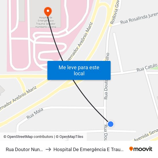 Rua Doutor Nunes Filho, 69-119 to Hospital De Emergência E Trauma Senador Humberto Lucena map