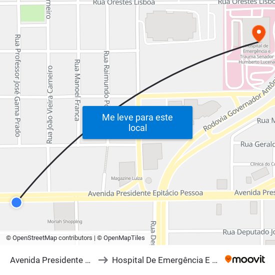 Avenida Presidente Epitácio Pessoa, 2472 - Gvt to Hospital De Emergência E Trauma Senador Humberto Lucena map