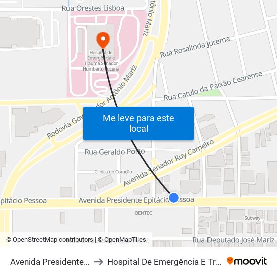 Avenida Presidente Epitácio Pessoa, 3217 to Hospital De Emergência E Trauma Senador Humberto Lucena map
