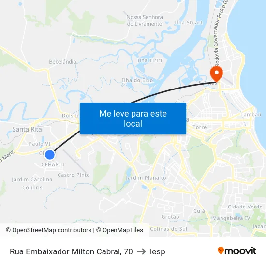Rua Embaixador Milton Cabral, 70 to Iesp map