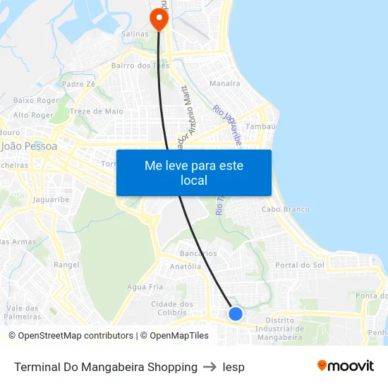 Terminal Do Mangabeira Shopping to Iesp map