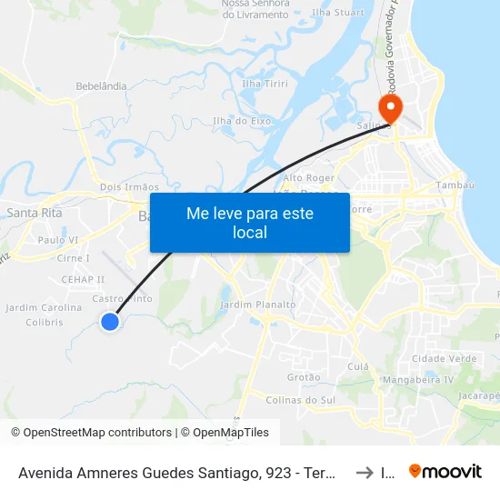 Avenida Amneres Guedes Santiago, 923 - Terminal Heitel Santiago to Iesp map