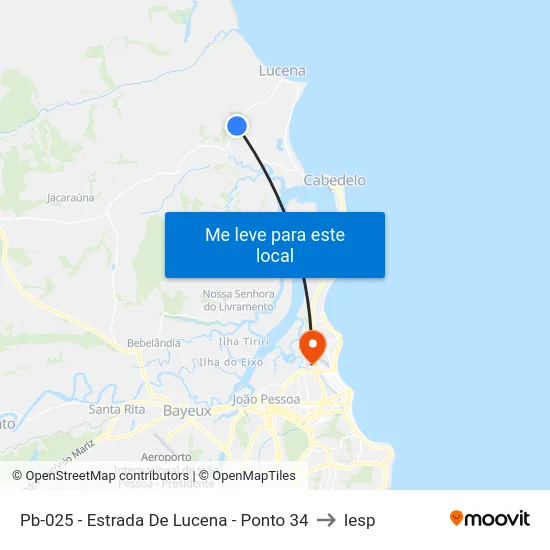 Pb-025 - Estrada De Lucena - Ponto 34 to Iesp map