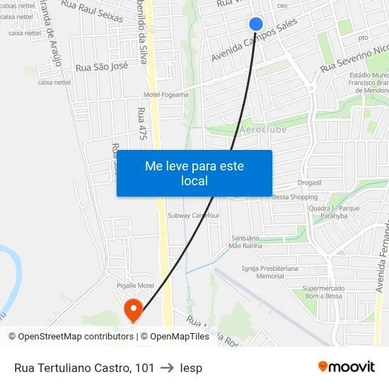 Rua Tertuliano Castro, 101 to Iesp map