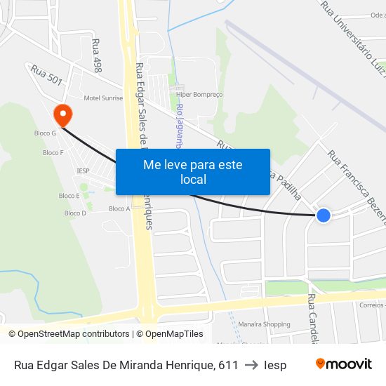 Rua Edgar Sales De Miranda Henrique, 611 to Iesp map