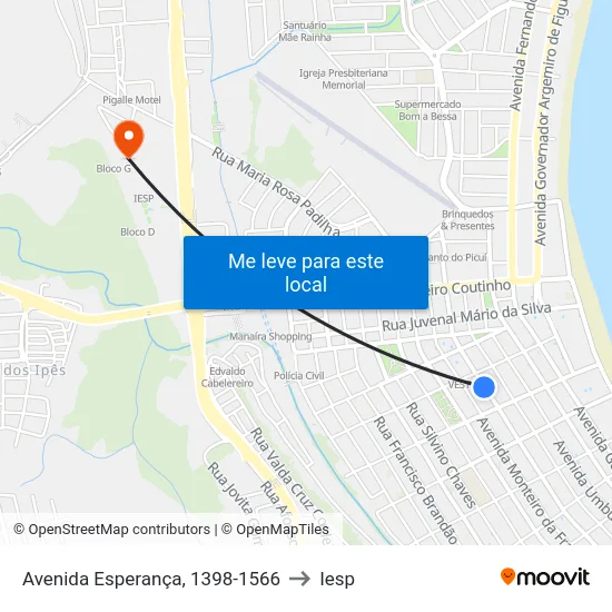 Avenida Esperança, 1398-1566 to Iesp map