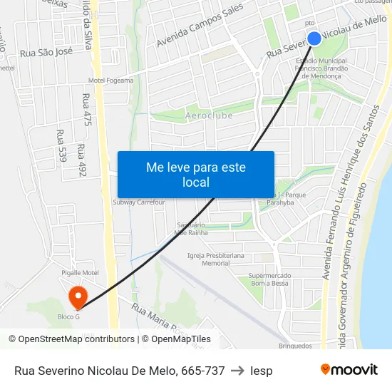 Rua Severino Nicolau De Melo, 665-737 to Iesp map