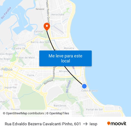 Rua Edvaldo Bezerra Cavalcanti Pinho, 601 to Iesp map