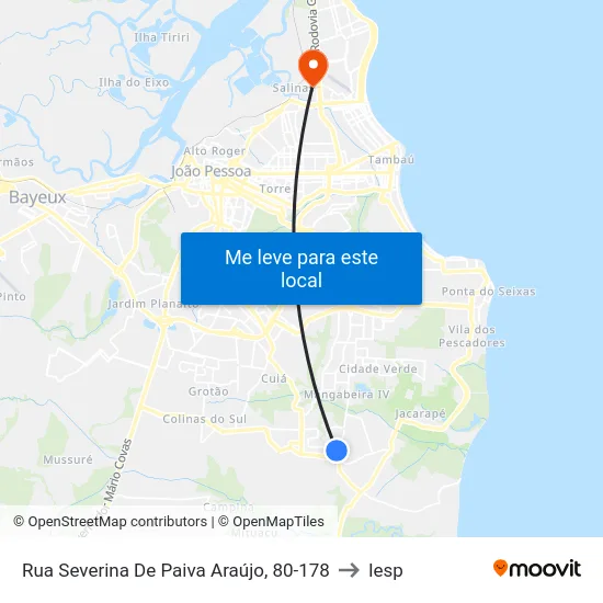 Rua Severina De Paiva Araújo, 80-178 to Iesp map