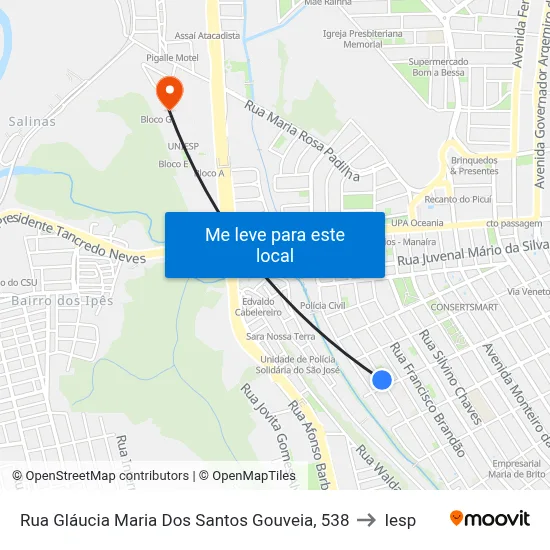 Rua Gláucia Maria Dos Santos Gouveia, 538 to Iesp map