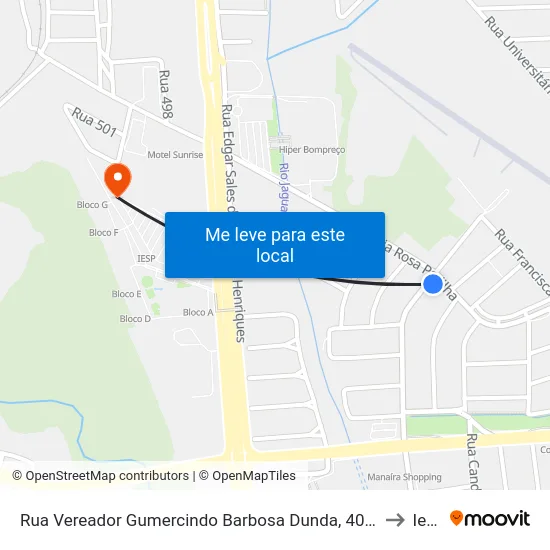 Rua Vereador Gumercindo Barbosa Dunda, 408-564 to Iesp map