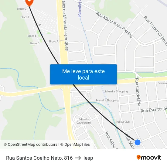 Rua Santos Coelho Neto, 816 to Iesp map