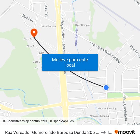 Rua Vereador Gumercindo Barbosa Dunda 205 - Supermercado Rabelo (Sent. Manaíra) to Iesp map