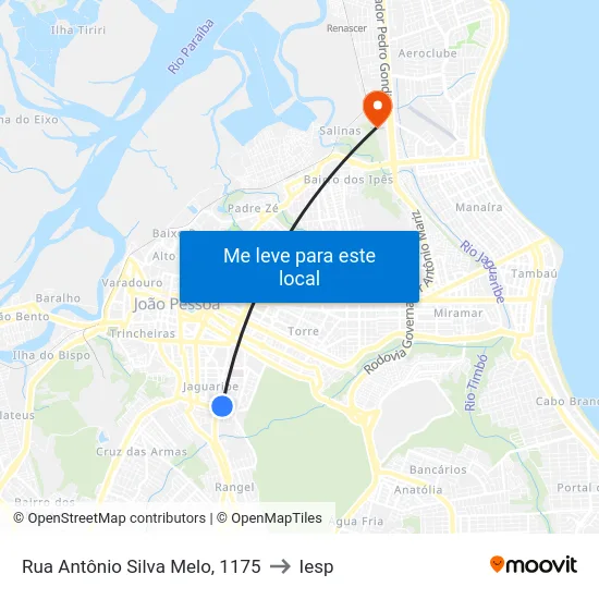 Rua Antônio Silva Melo, 1175 to Iesp map