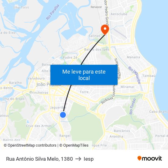 Rua Antônio Silva Melo, 1380 to Iesp map