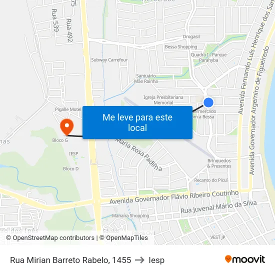 Rua Mirian Barreto Rabelo, 1455 to Iesp map