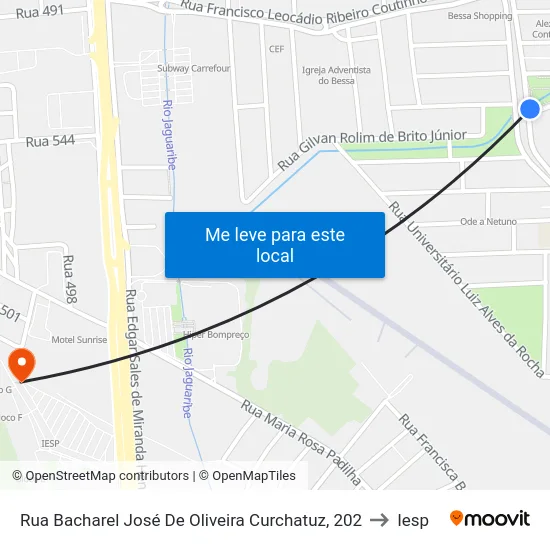 Rua Bacharel José De Oliveira Curchatuz, 202 to Iesp map