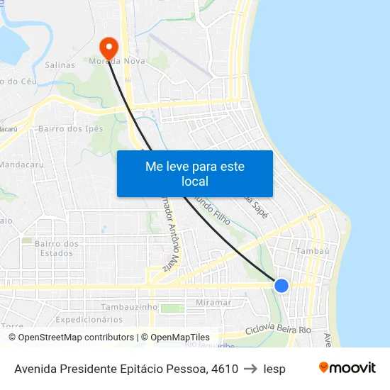 Avenida Presidente Epitácio Pessoa, 4610 to Iesp map