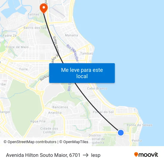 Avenida Hilton Souto Maior, 6701 to Iesp map