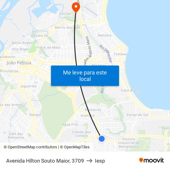 Avenida Hílton Souto Maior, 3709 to Iesp map