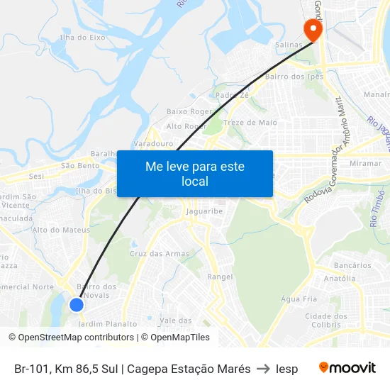 Br-101, Km 86,5 Sul | Cagepa Estação Marés to Iesp map