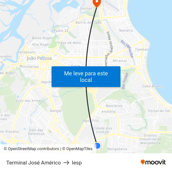 Terminal José Américo to Iesp map