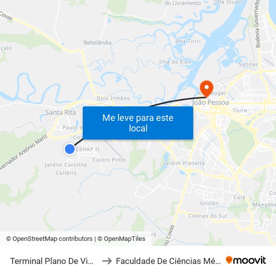 Terminal Plano De Vida - Linha 5607 to Faculdade De Ciências Médicas Da Paraíba map