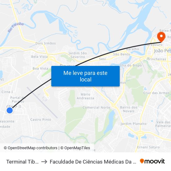 Terminal Tibiri II to Faculdade De Ciências Médicas Da Paraíba map