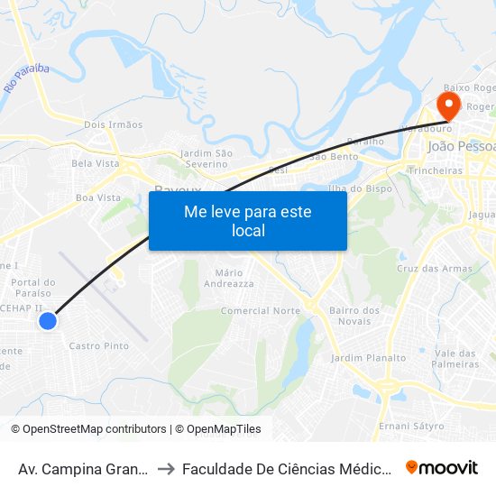 Av. Campina Grande, 1118 to Faculdade De Ciências Médicas Da Paraíba map