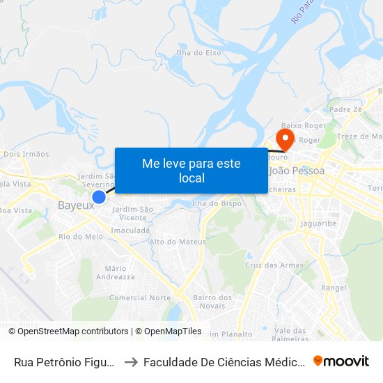 Rua Petrônio Figueiredo, 35 to Faculdade De Ciências Médicas Da Paraíba map