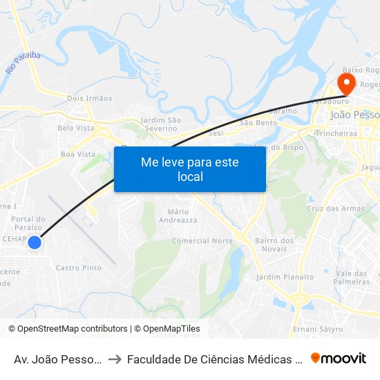 Av. João Pessoa, 968 to Faculdade De Ciências Médicas Da Paraíba map