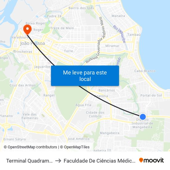 Terminal Quadramares - Liq to Faculdade De Ciências Médicas Da Paraíba map