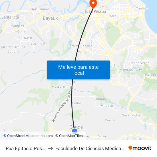 Rua Epitácio Pessoa, 47 to Faculdade De Ciências Médicas Da Paraíba map